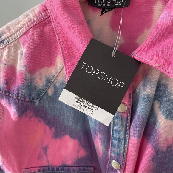 TOPSHOP NWT Unique Tie Dye Cutoff Vest Jacket Top 4 Small - Picture 3 of 10